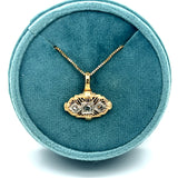 Classic Chassis" 14K Yellow Gold 3-Stone Rose Cut Diamond Pendant Necklace on 14K Yellow Gold 0.80mm Box Chain 16" Estate Vintage Collection 25LOOCTY