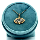 Classic Chassis" 14K Yellow Gold 3-Stone Rose Cut Diamond Pendant Necklace on 14K Yellow Gold 0.80mm Box Chain 16" Estate Vintage Collection 25LOOCTY