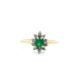 "Clover" 10K Yellow Gold 6x4 Pear Cut Emerald Ring with Diamond Halo Estate