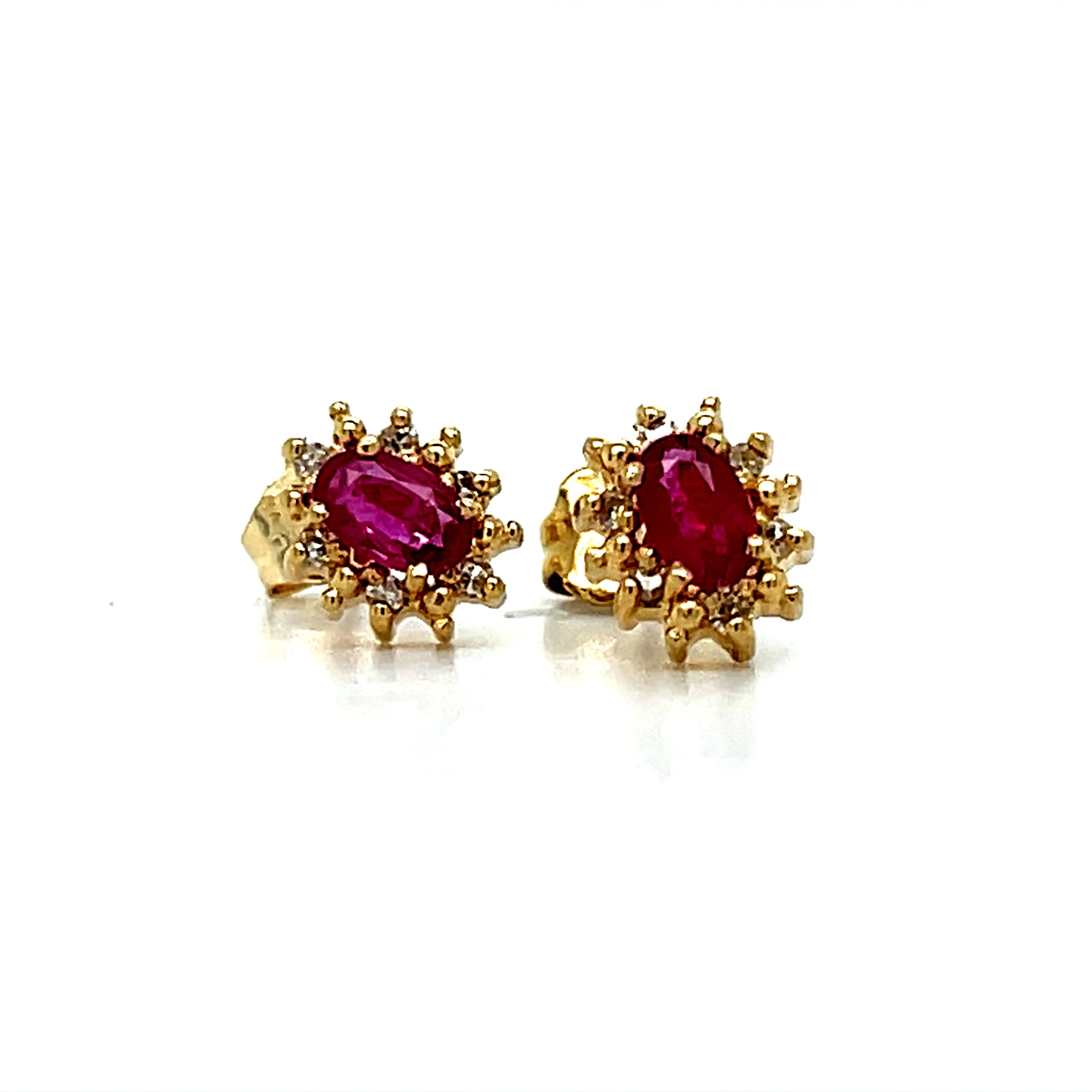 "Coralie" 14K Yellow Gold Ruby and Diamond Stud Earrings Estate