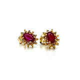 "Coralie" 14K Yellow Gold Ruby and Diamond Stud Earrings Estate