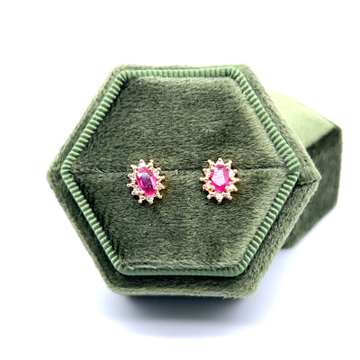 "Coralie" 14K Yellow Gold Ruby and Diamond Stud Earrings Estate