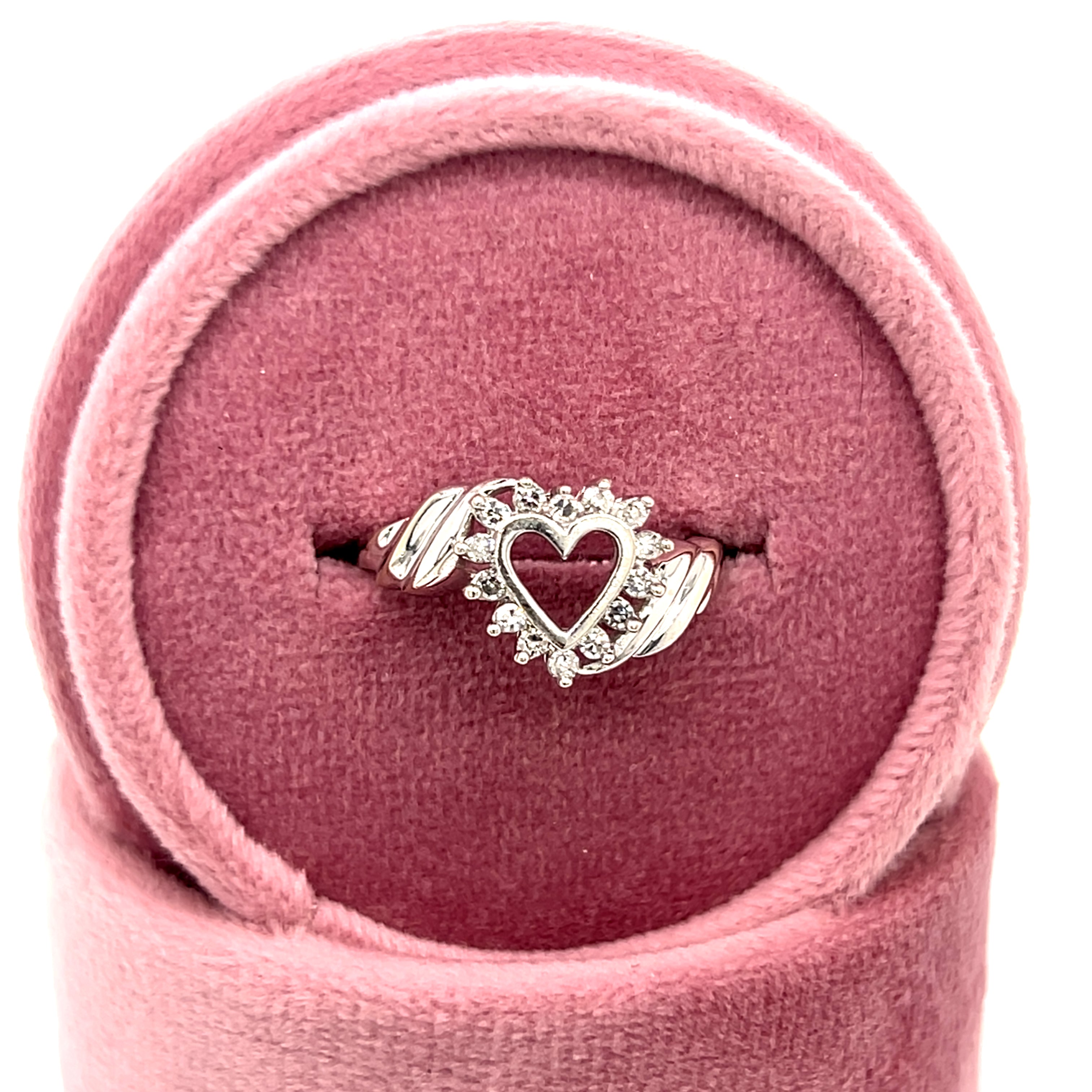 "Coretta" 10K White Gold 0.21CTW Diamond Heart Ring Estate