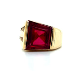 "Reed" 10K Yellow Gold 9.4gram 10mm Trapezoid Shaped Created Lab Grown Ruby Signet Ring Estate