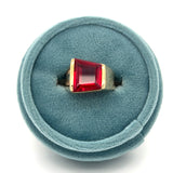 "Reed" 10K Yellow Gold 9.4gram 10mm Trapezoid Shaped Created Lab Grown Ruby Signet Ring Estate
