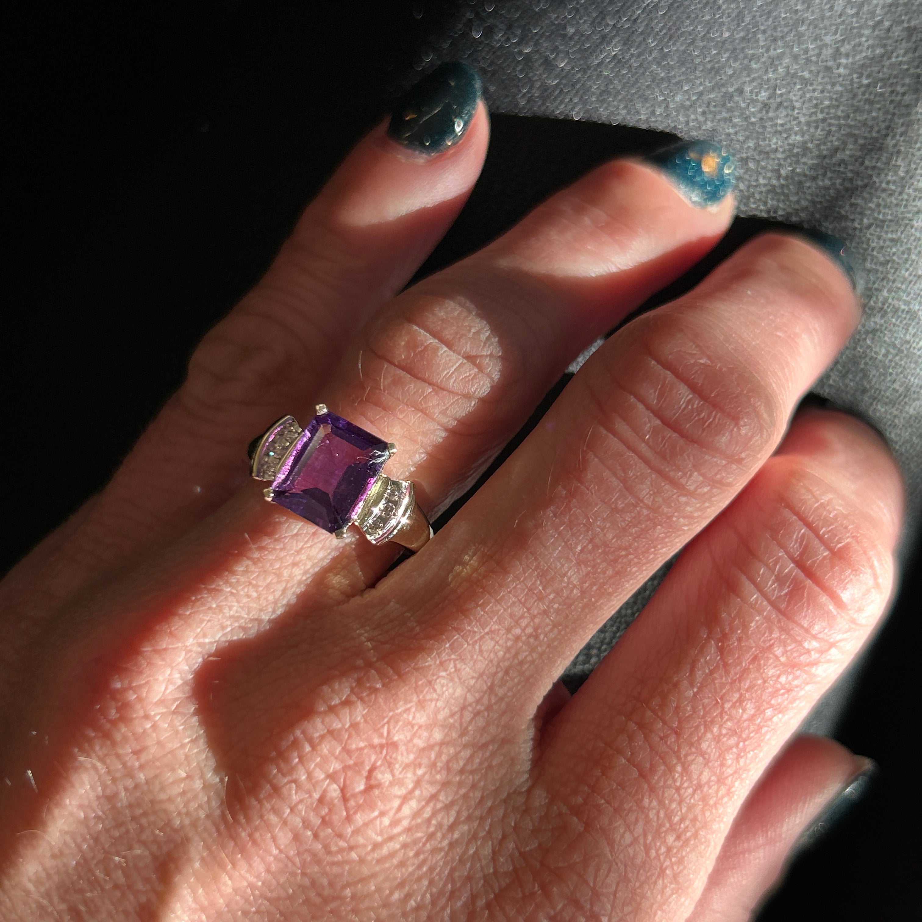 "Crow" 14K Yellow Gold 10x8 Amethyst and Diamond Ring Estate