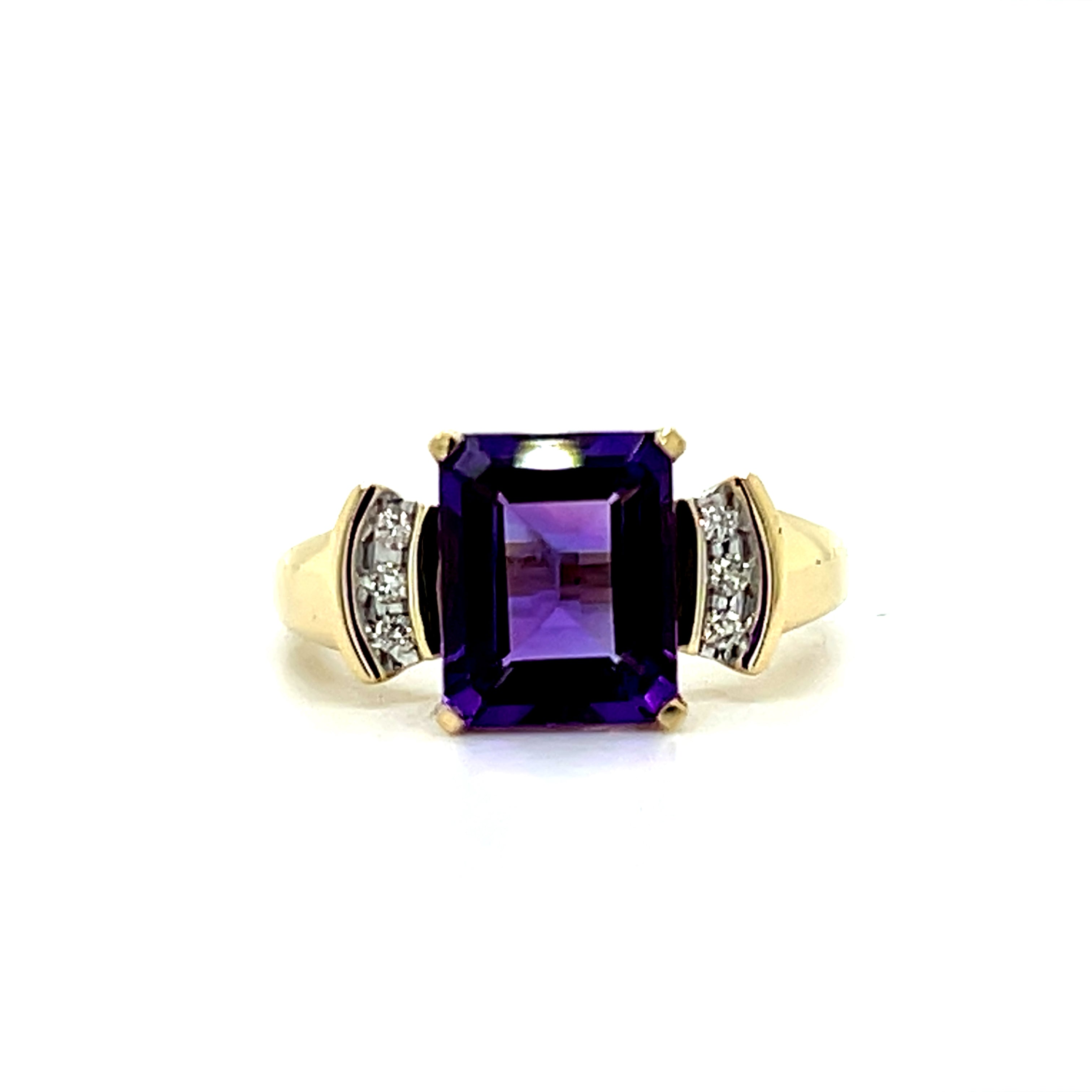 "Crow" 14K Yellow Gold 10x8 Amethyst and Diamond Ring Estate