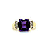 "Crow" 14K Yellow Gold 10x8 Amethyst and Diamond Ring Estate