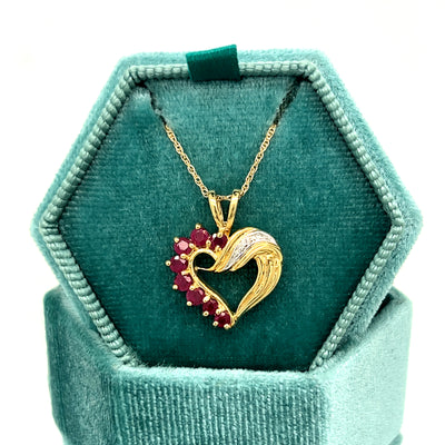 "Crush" 10K Yellow Gold 1/2ct Ruby & Diamond Heart Pendant