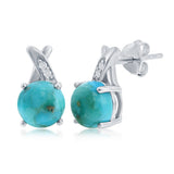 Sterling Silver Round Turquoise with White Topaz Earrings