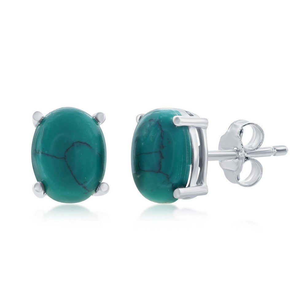 Silver 8x6mm Natural Oval Turquoise Stud Earrings