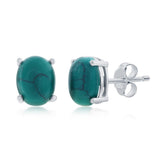 Silver 8x6mm Natural Oval Turquoise Stud Earrings