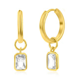 Sterling Silver Gold Plated 'April' White Rectangle Cubic Zirconia Hoop Earrings