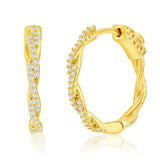 Sterling Silver Gold Plated 21mm Twisted Cubic Zirconia Hoop Earrings