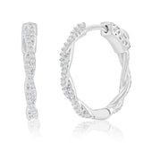 Sterling Silver 21mm Twisted Cubic Zirconia Hoop Earrings