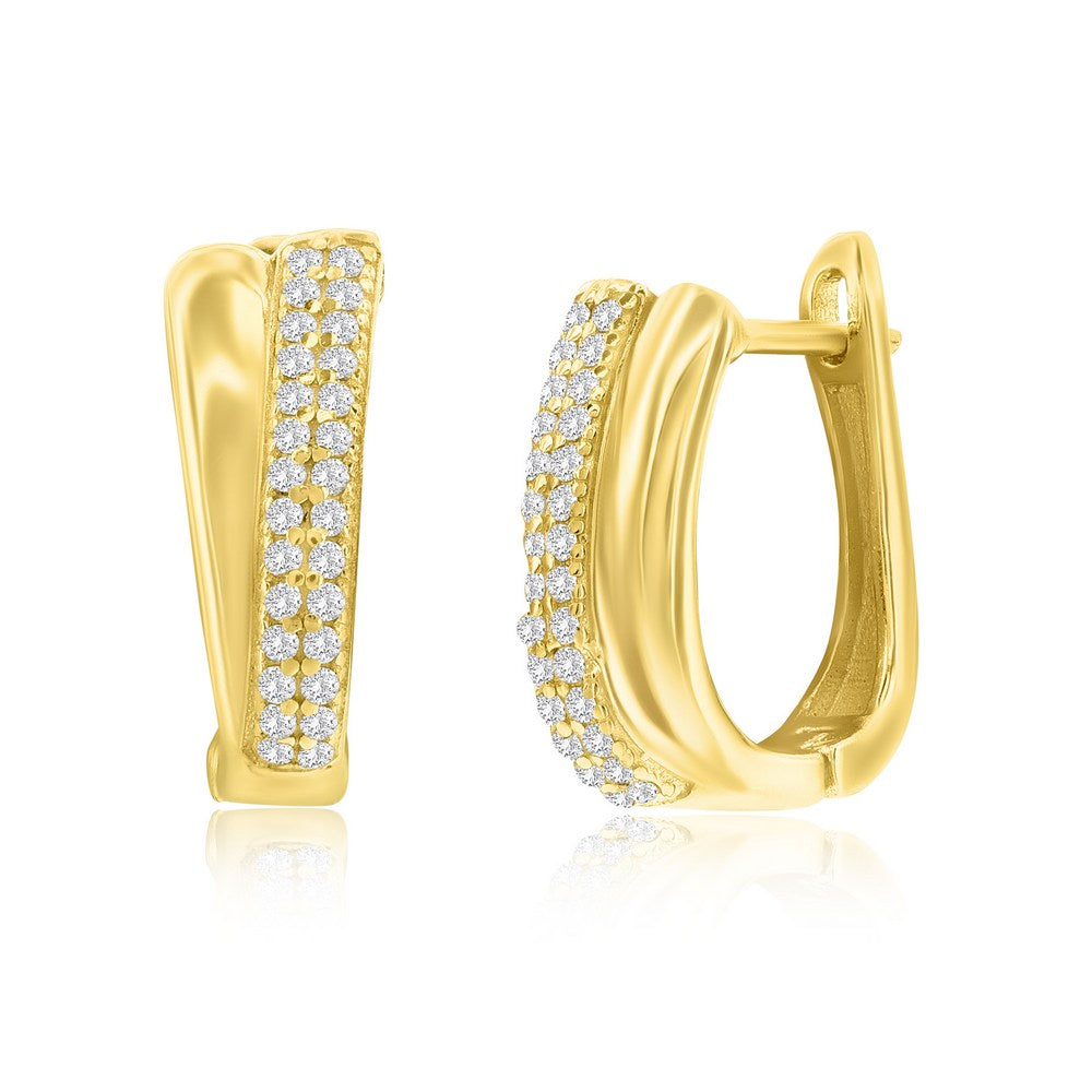 Sterling Silver Gold Plated Overlapping Cubic Zirconia Hoop Earrings