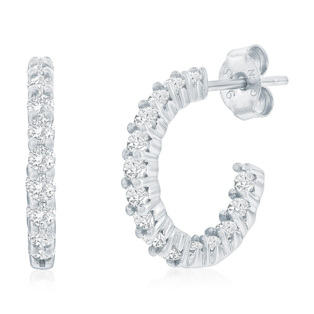 Sterling Silver 15.5mm Prong-Set Cubic Zirconia Huggie Hoop Earrings