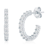 Sterling Silver 15.5mm Prong-Set Cubic Zirconia Huggie Hoop Earrings