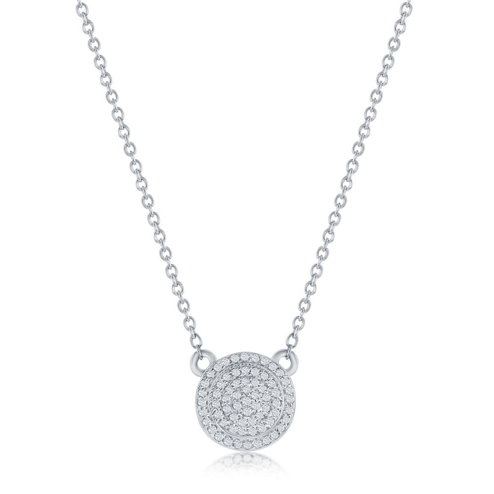 Sterling Silver Round Halo Diamond Necklace 16+2"