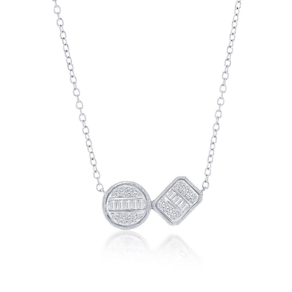 Sterling Silver Round and Emerald-Cut Composite Diamond "Toi Et Moi" Necklace