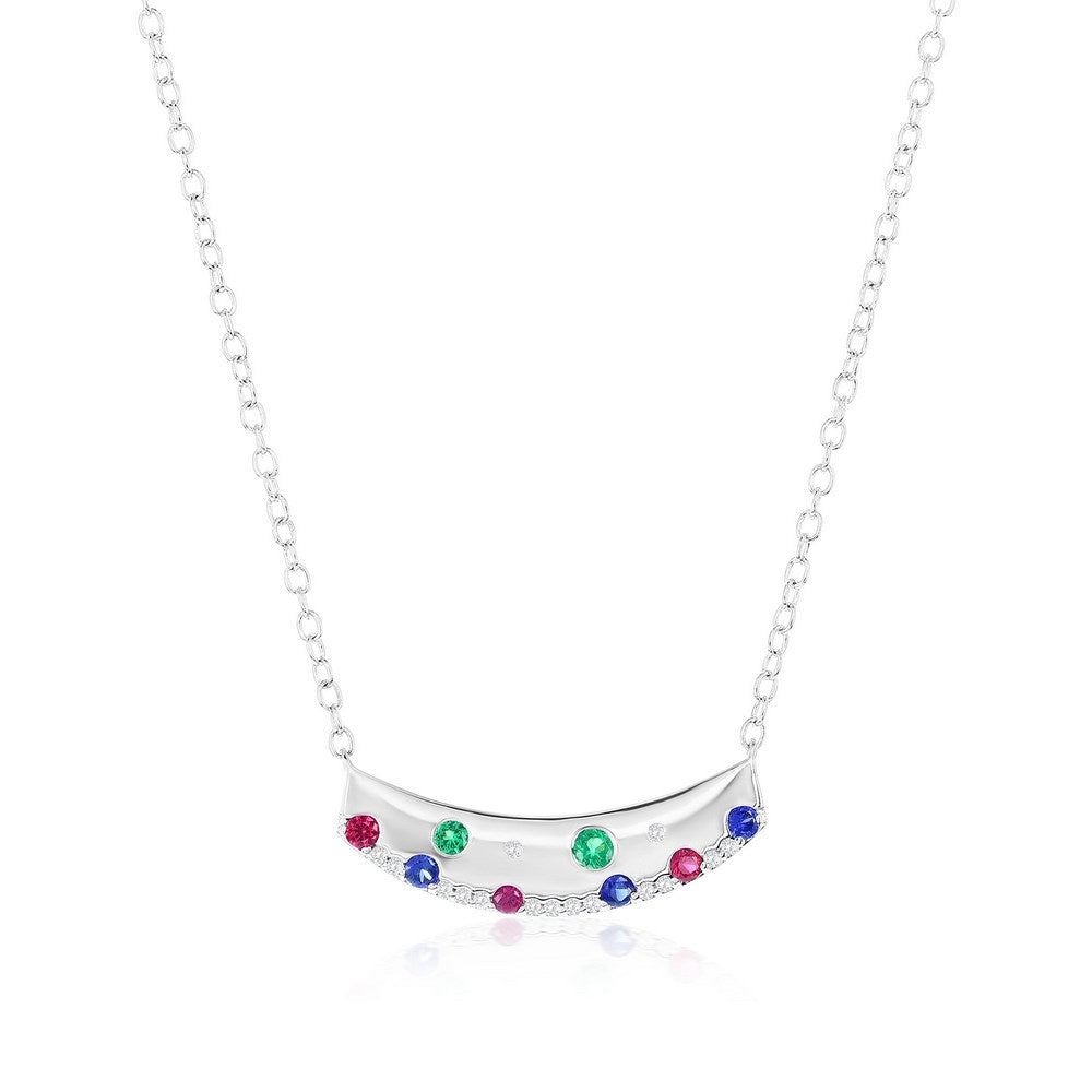 Sterling Silver Lab-Grown Gem and Natural Diamond Bar Necklace