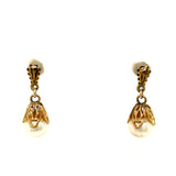 "Daffy" 14K Yellow Gold 7mm Pearl Estate Dangle Earrings