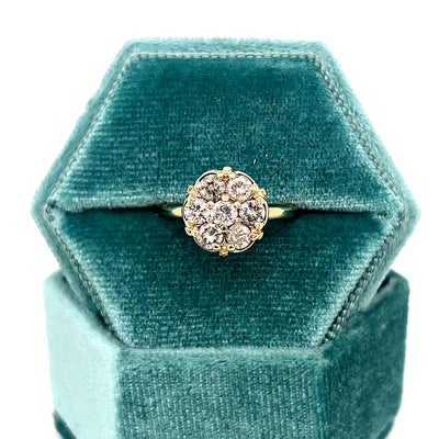 "Dawn" 14K Yellow Gold 1.05 Carat Total Weight 7-Diamond Cluster Ring Estate