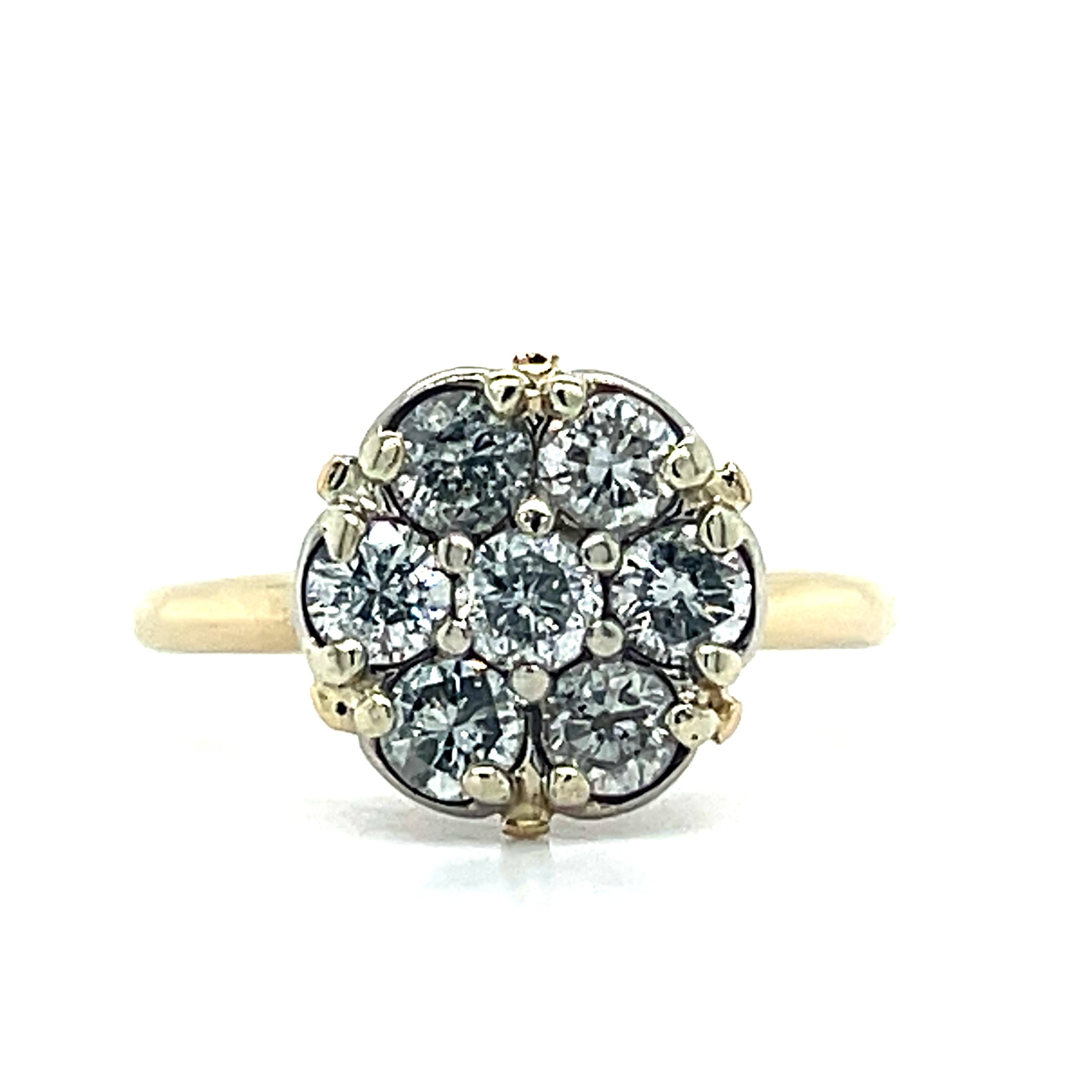 "Dawn" 14K Yellow Gold 1.05 Carat Total Weight 7-Diamond Cluster Ring Estate