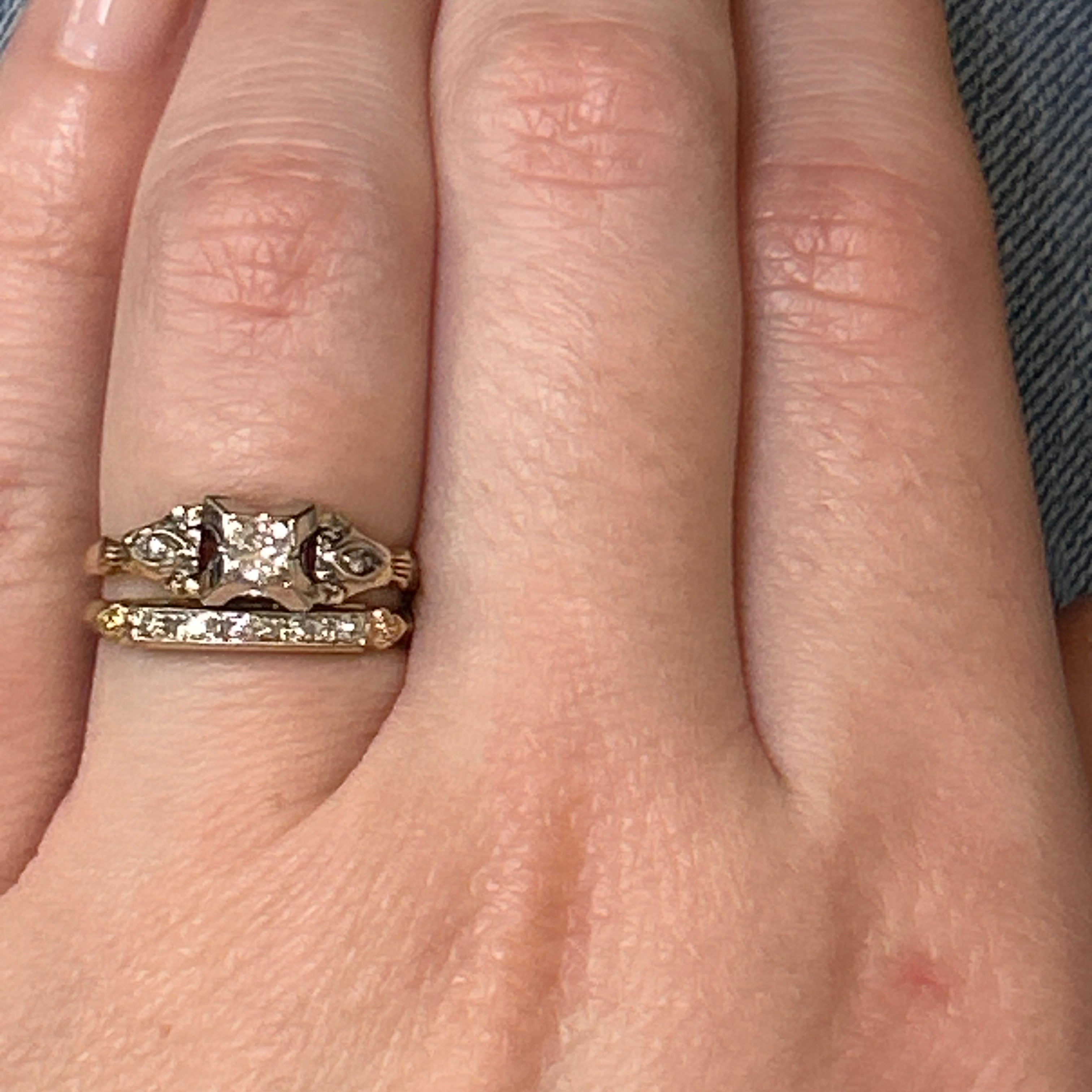 "Delphine" 14K Yellow Gold Diamond Vintage Wedding Set Estate