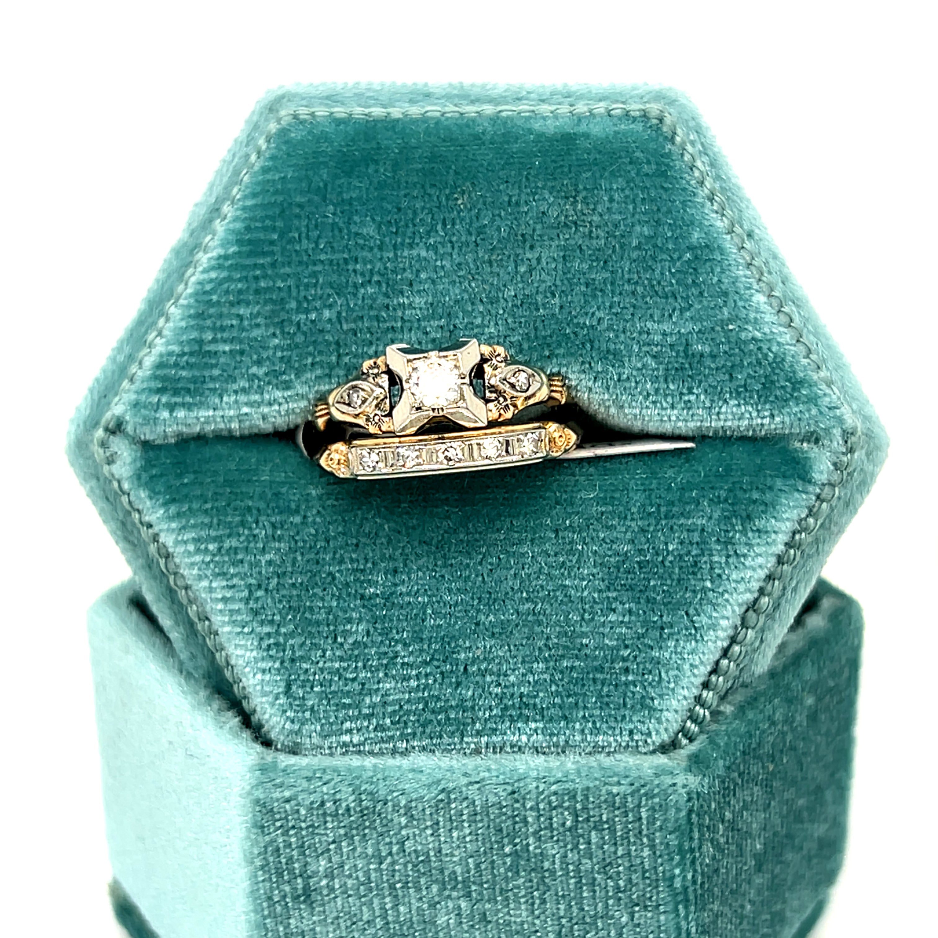 "Delphine" 14K Yellow Gold Diamond Vintage Wedding Set Estate