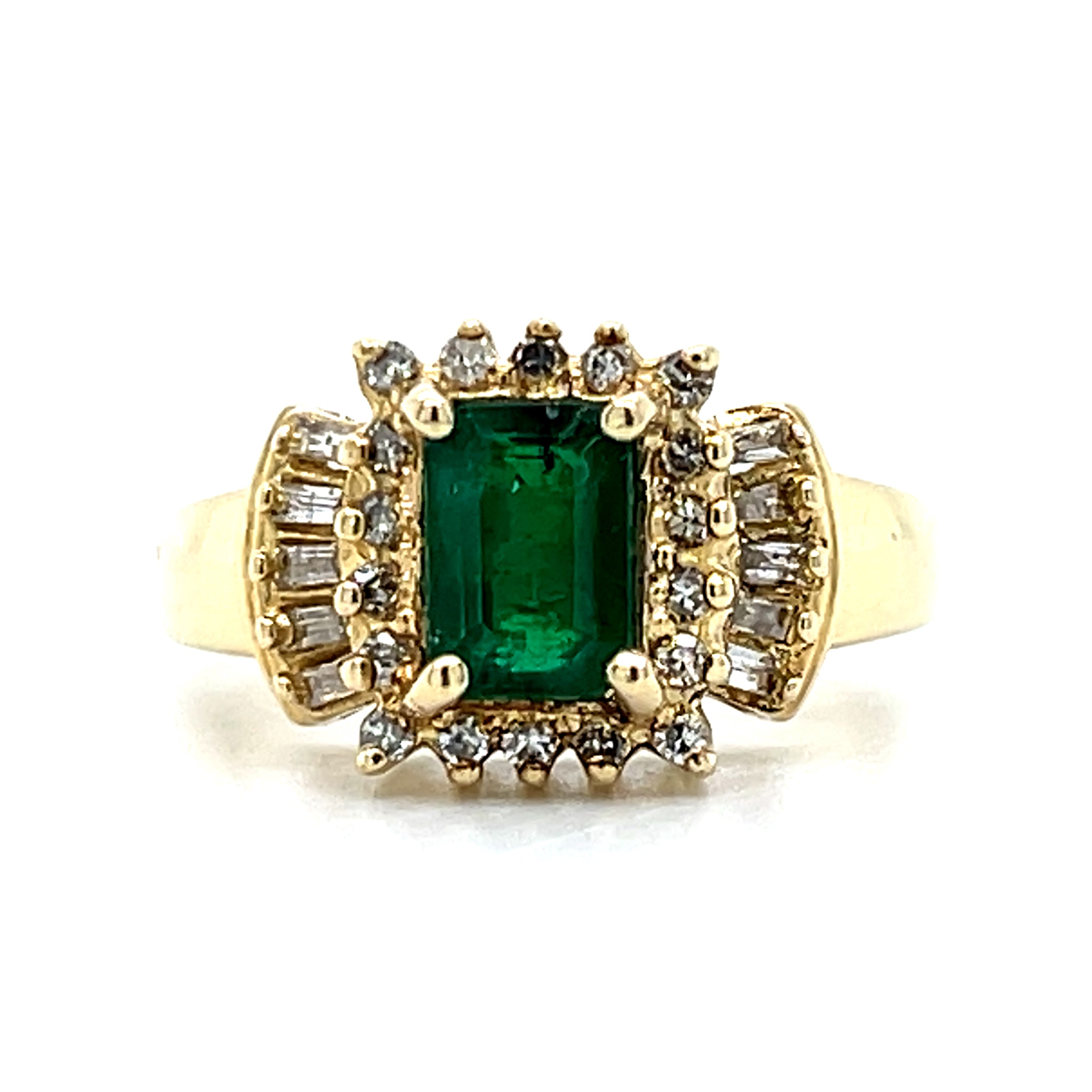 "Denver" 14K Yellow Gold 1 Carat Emerald & Diamond Ring Estate