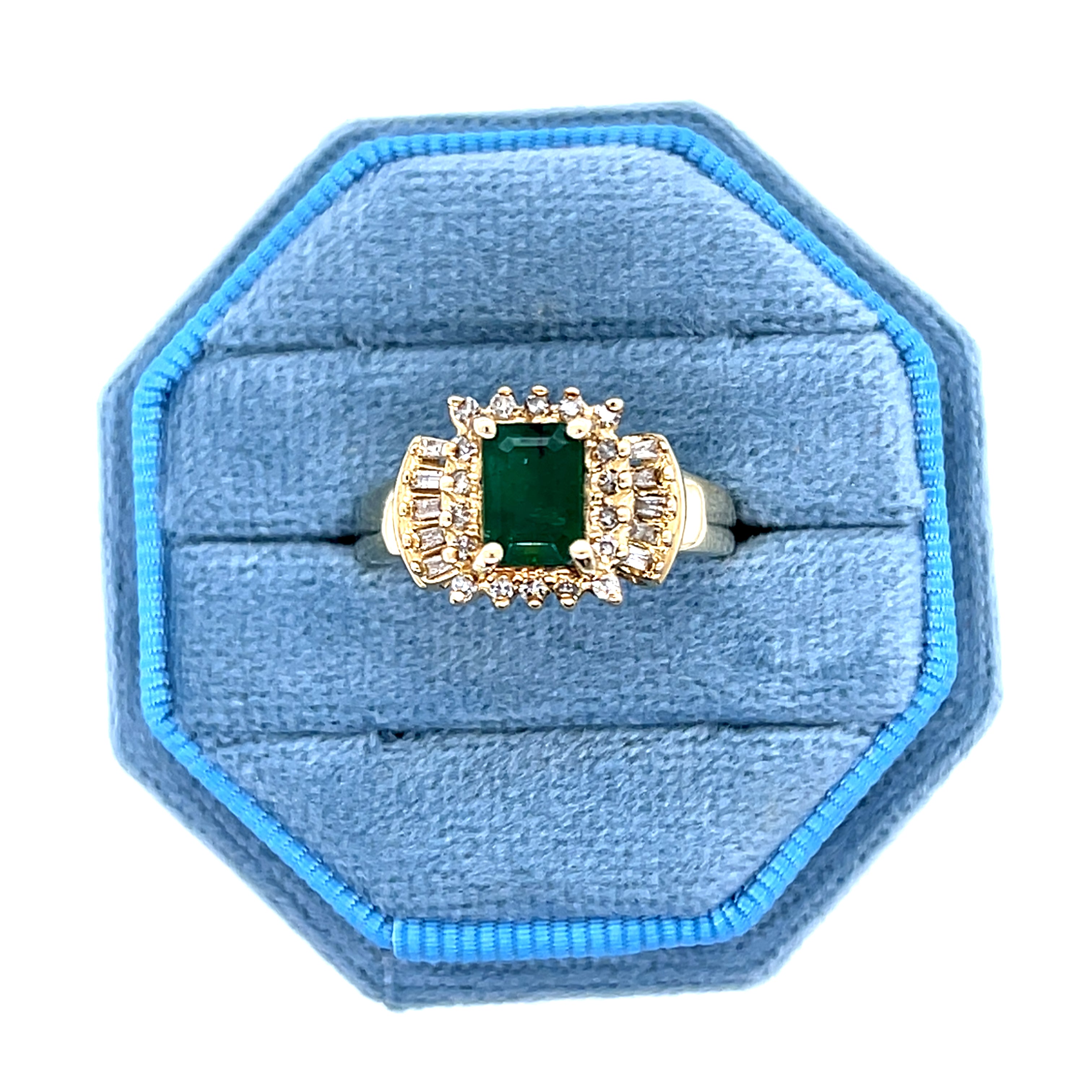 "Denver" 14K Yellow Gold 1 Carat Emerald & Diamond Ring Estate