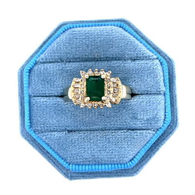 "Denver" 14K Yellow Gold 1 Carat Emerald & Diamond Ring Estate