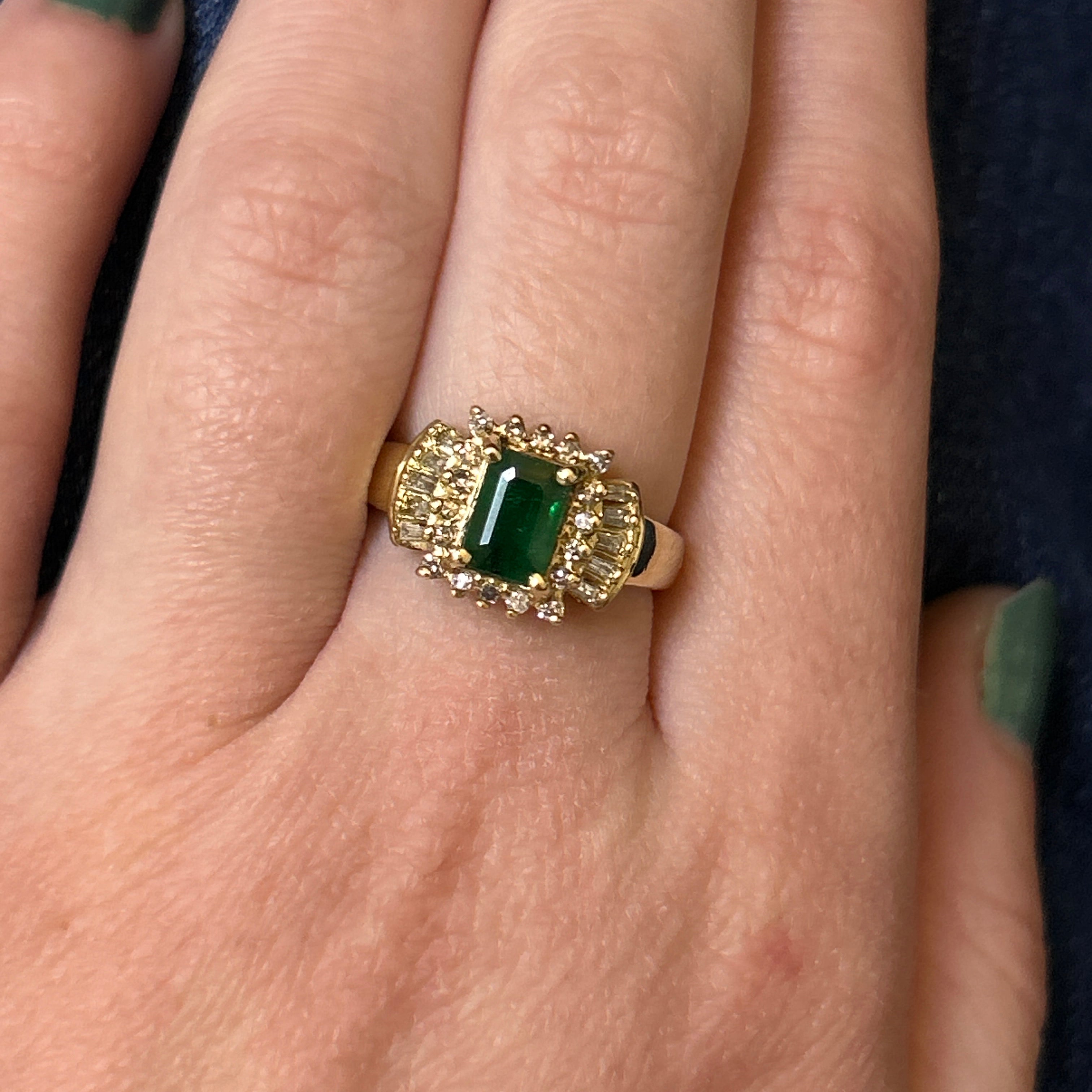 "Denver" 14K Yellow Gold 1 Carat Emerald & Diamond Ring Estate