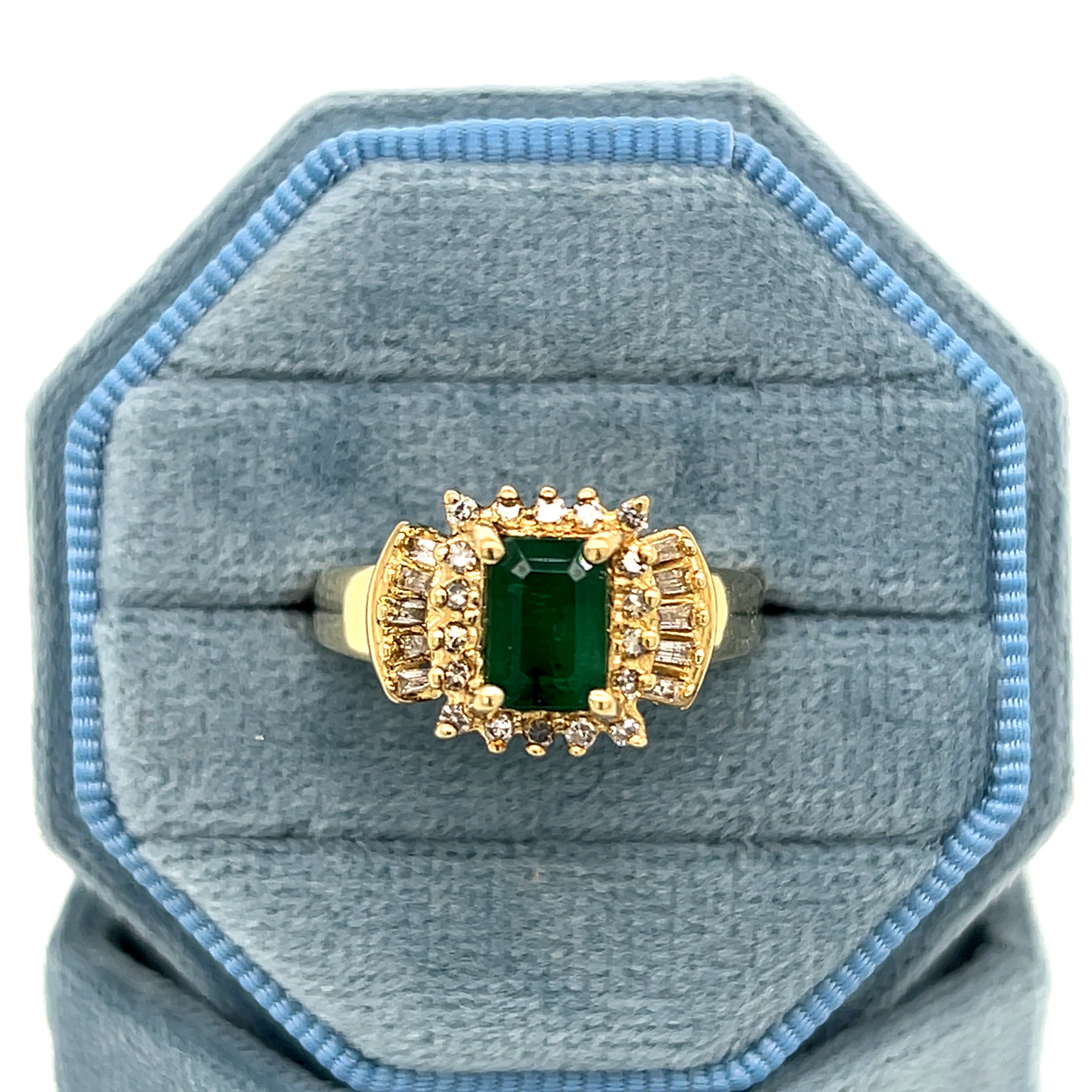 "Denver" 14K Yellow Gold 1 Carat Emerald & Diamond Ring Estate