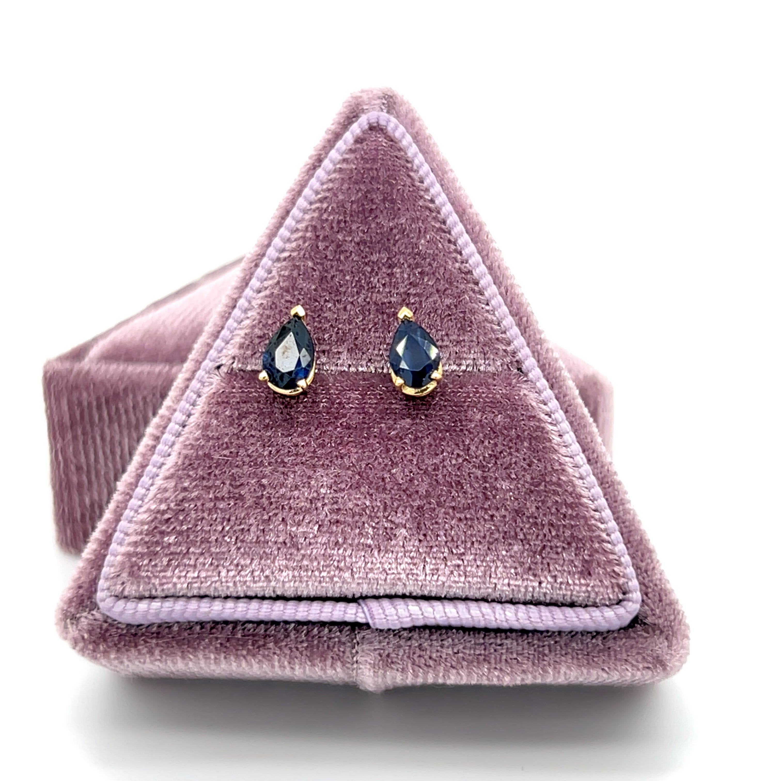 "Dion" 14K Yellow gold 6x4mm Pear Shaped Sapphire Earrings Estate 1.20 Carat Total