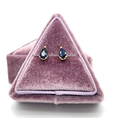 "Dion" 14K Yellow gold 6x4mm Pear Shaped Sapphire Earrings Estate 1.20 Carat Total