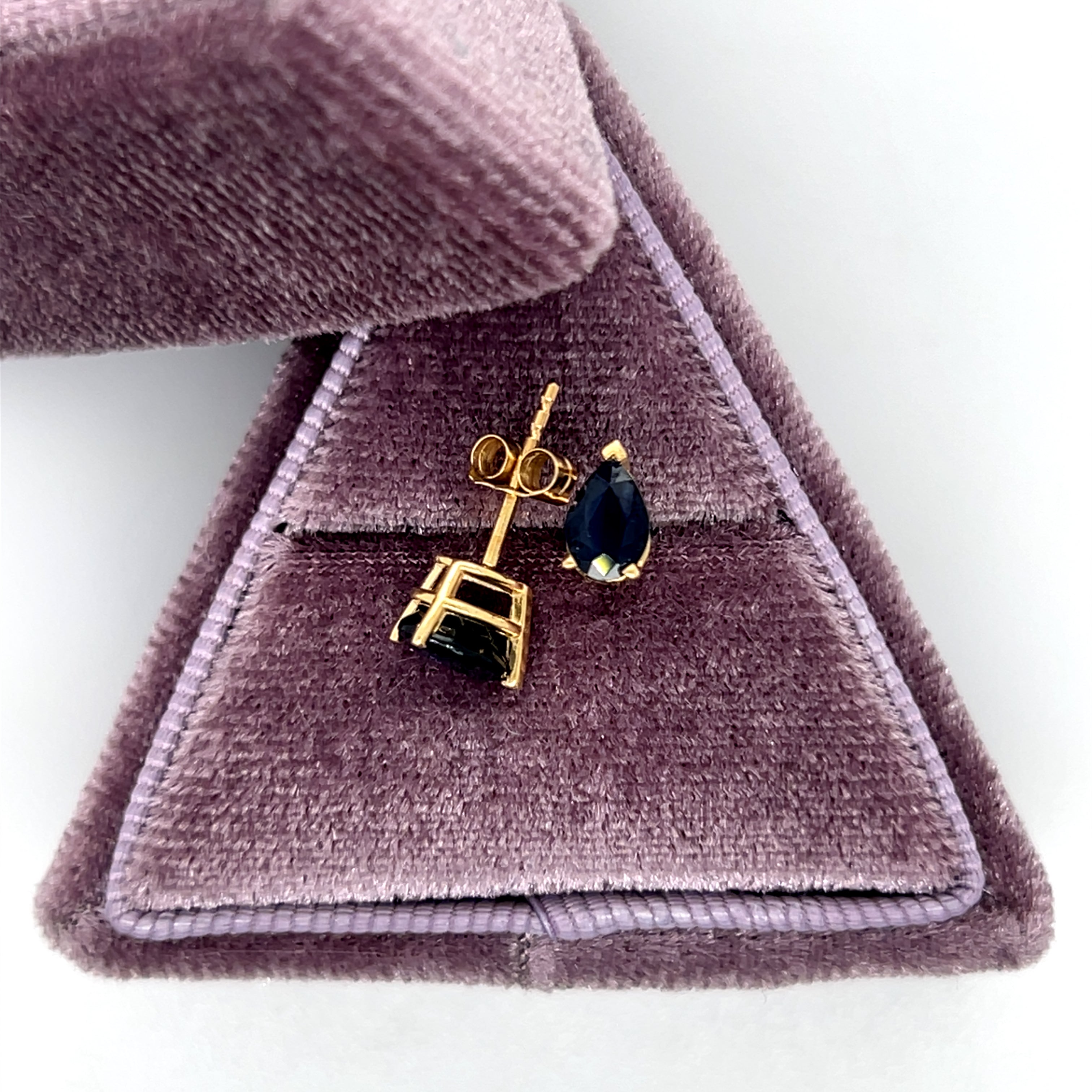 "Dion" 14K Yellow gold 6x4mm Pear Shaped Sapphire Earrings Estate 1.20 Carat Total