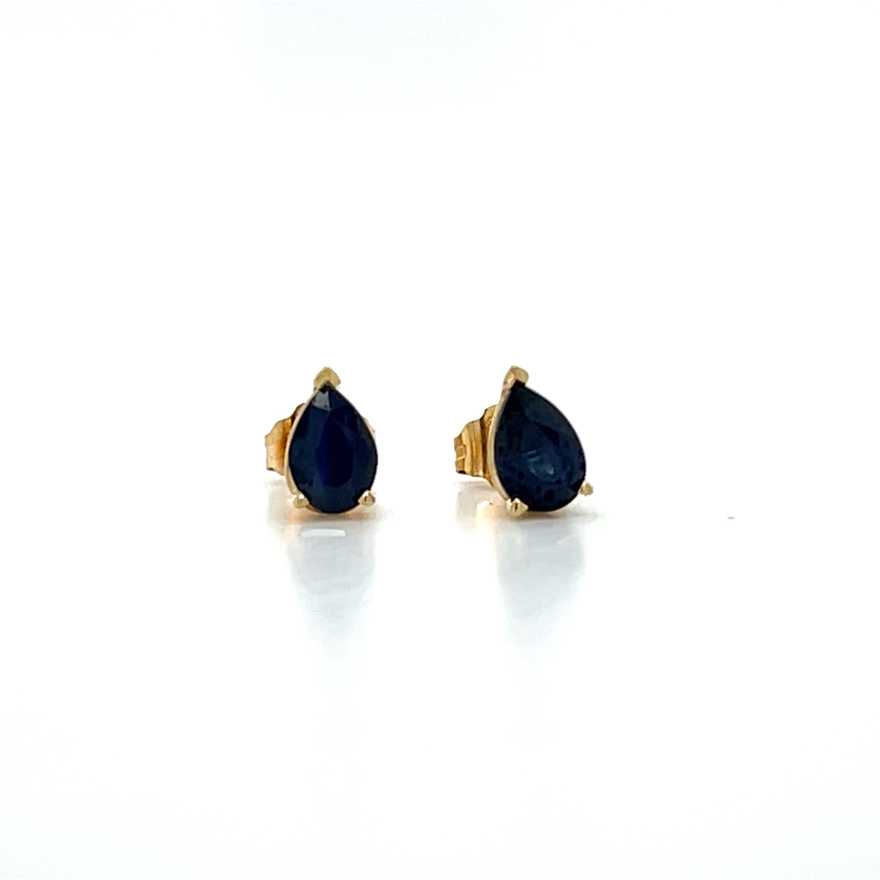 "Dion" 14K Yellow gold 6x4mm Pear Shaped Sapphire Earrings Estate 1.20 Carat Total