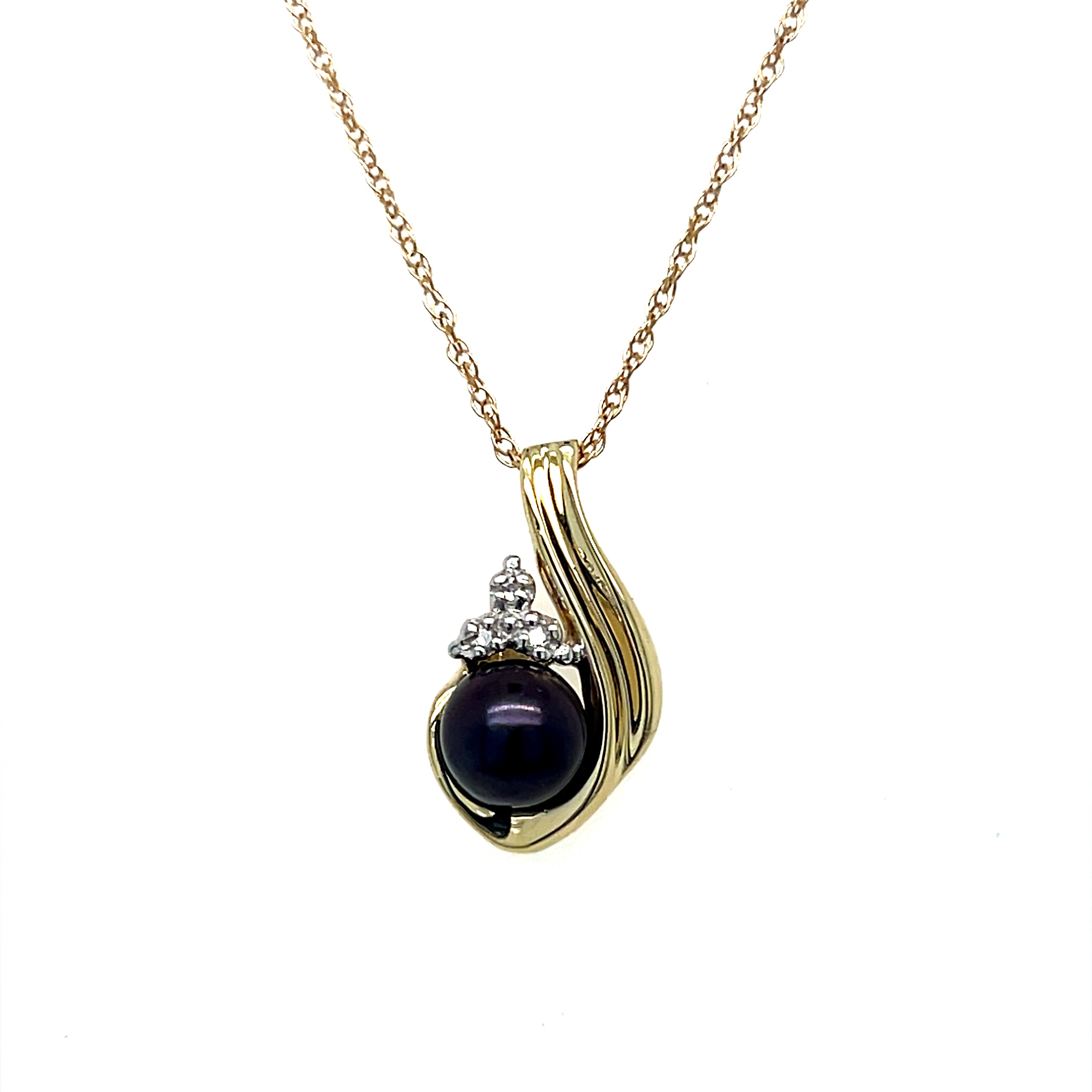 "Mabel" 14K Yellow Gold 6.3mm Pearl and 0.015Carat Total Weight Diamond Pendant Estate PQGYP225
