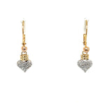 "Dove" 14K Yellow Gold Diamond Puff Heart Earrings Estate