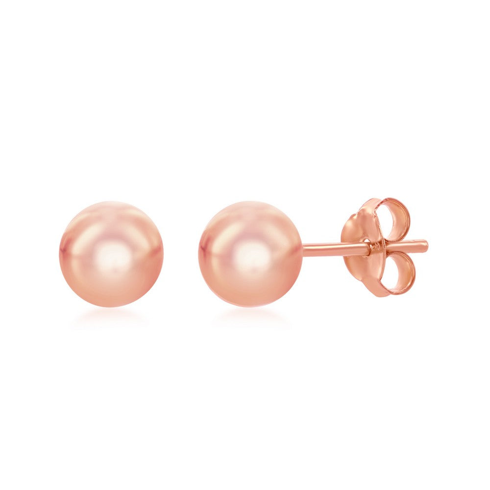 Sterling Silver Rose Gold Plated 6mm Bead Earrings