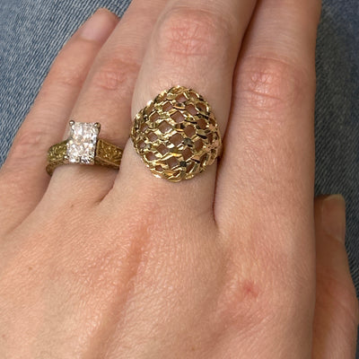 "Eldredge" 14K Yellow Gold Diamond-Cut Dome Ring Vintage Estate