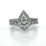 "Elsie" 14K White Gold 1.37CT Total Weight Diamond with a 1/2CT Pear Cut Center Engagement Ring and Wedding Band Set