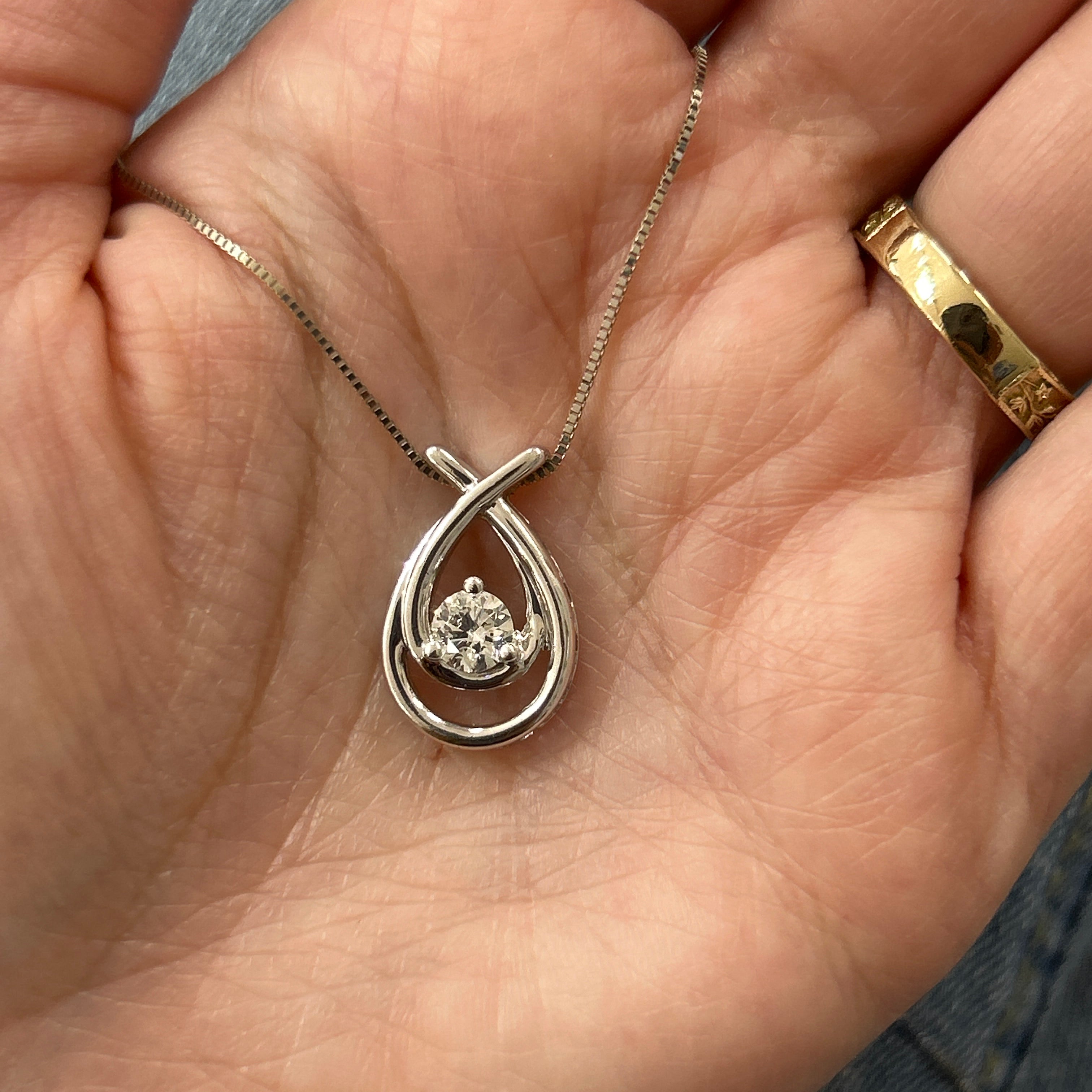 "Embrace" 14K White Gold 0.50CT Love Teardrop Pendant Estate