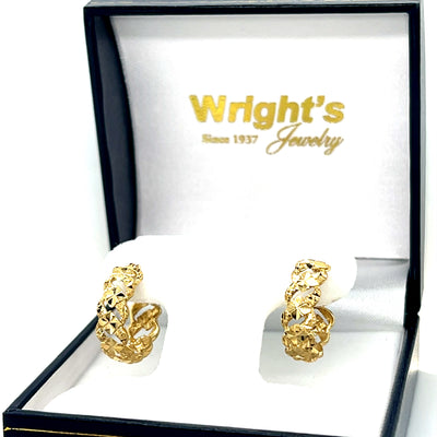 "Margot" 14K Yellow Gold 3.7g 20 X 7mm Textured Hoop Earrings IW524PP Estate