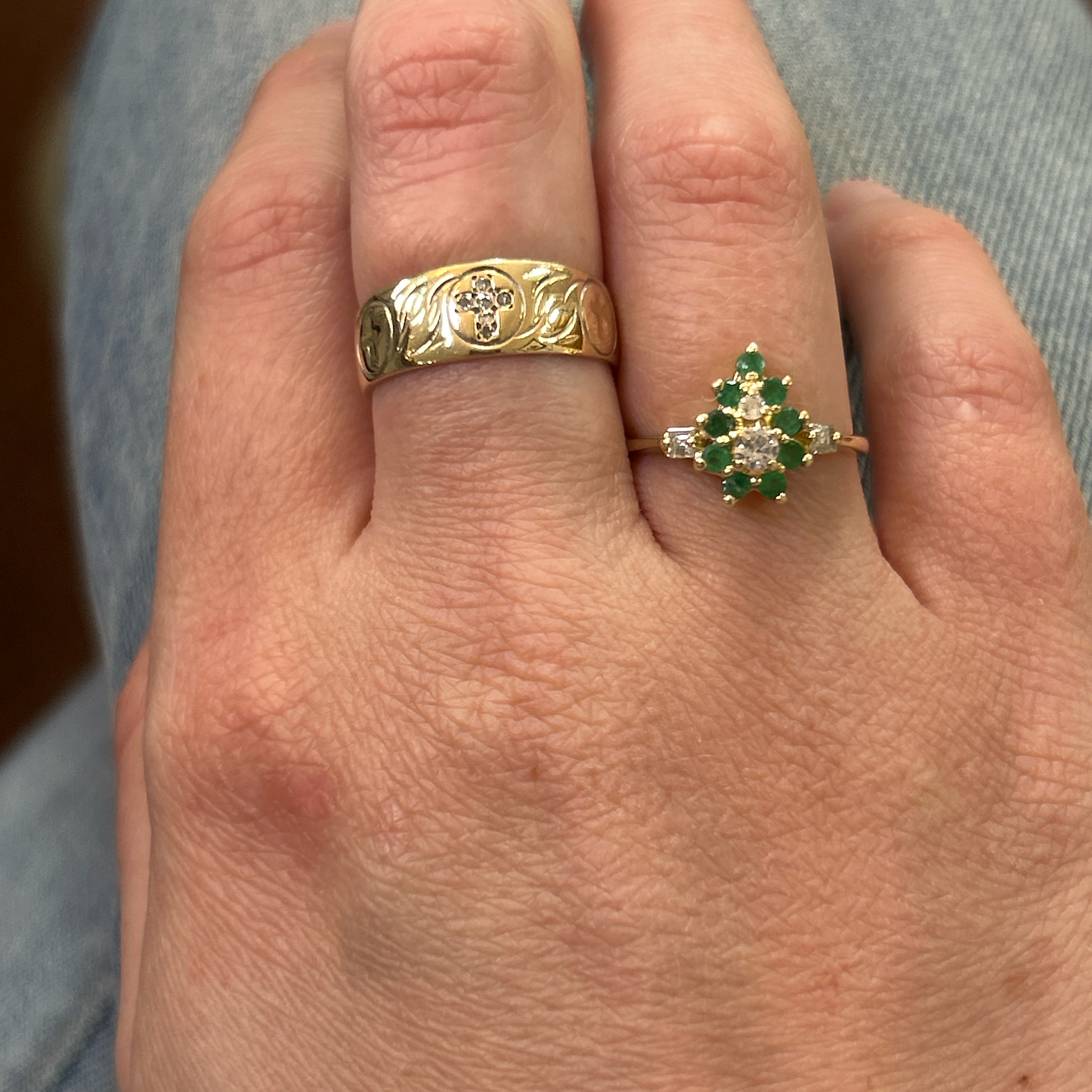 "Eva" 14K Yellow Gold Emerald and Diamond Pear-Shaped Ring Estate