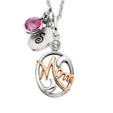 Mommy Chic Sterling Silver and Rose Gold Overlay “Mom” Pendant Necklace with White Topaz – Adjustable 18"–20" Chain