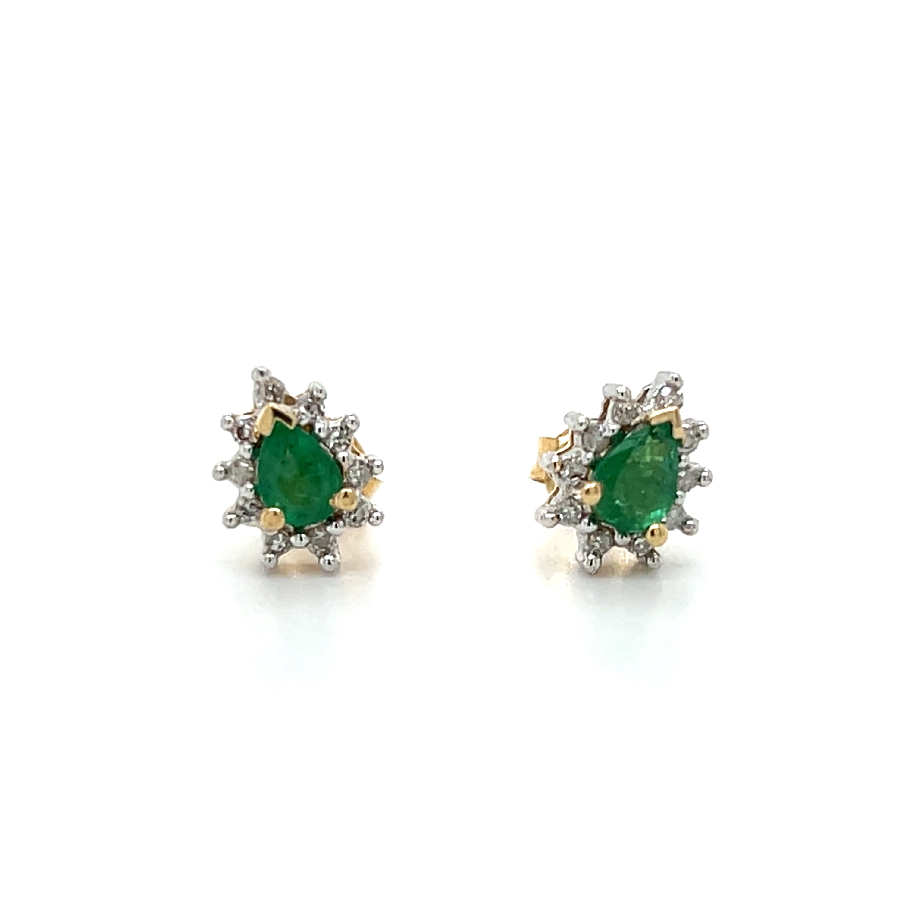 "Fern" 14K Two-tone Emerald and Diamond Stud Earrings