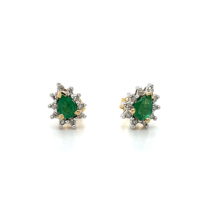 "Fern" 14K Two-tone Emerald and Diamond Stud Earrings